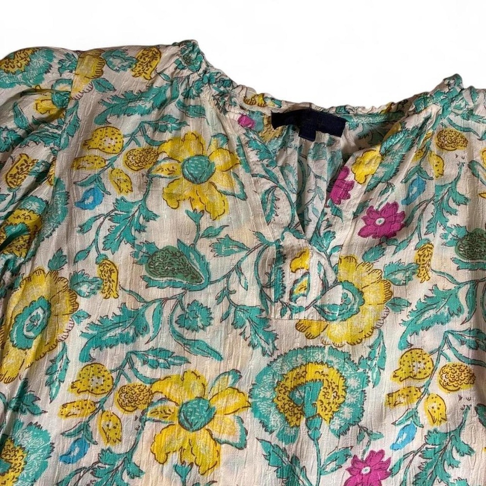 Rachel Women's Medium Yellow and blue floral blouse